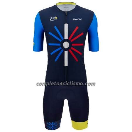 Completo Maglia + Pantaloncino con bretelle Trionfo 2023 Tour de France Manica Corta Blu